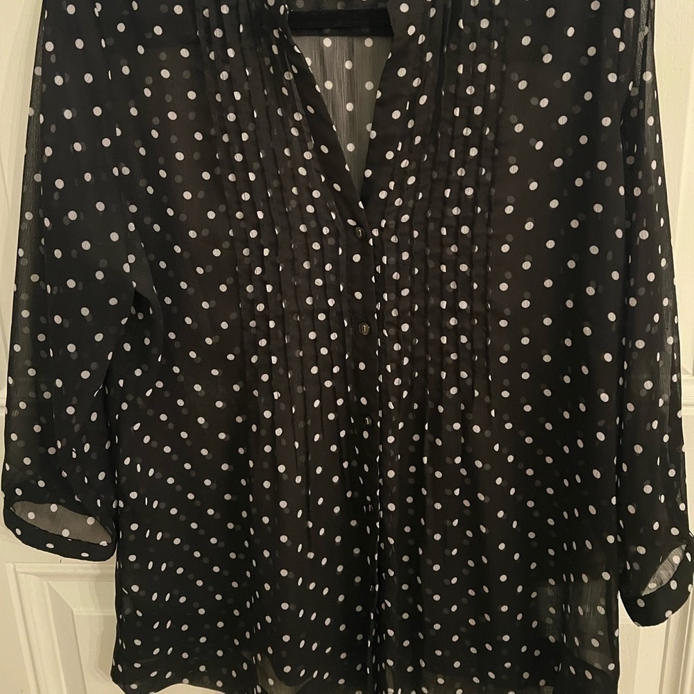 Charter Club Top with 3/4 sleeve Flowy Blouse with Sheer Sleeves